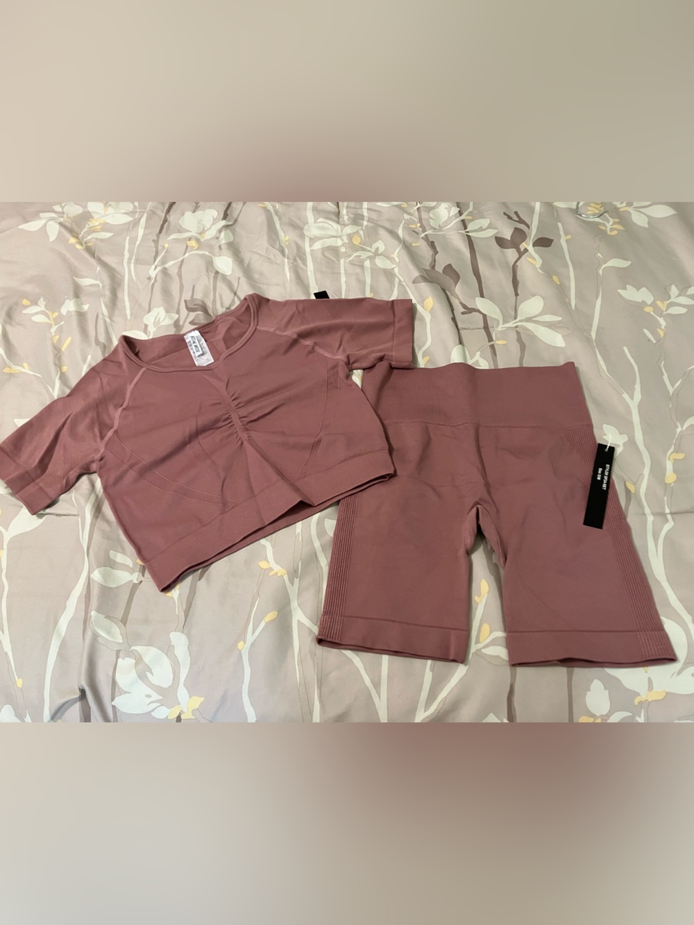 New Mix Women's Athletic Crop Top & Biker Shorts - Mauve